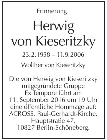 Kieseritzky Herwig 1958-2006 Todesanzeige